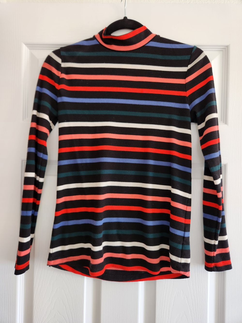 Old Navy Black Multi Striped Mock Neck Long Sleeve Top